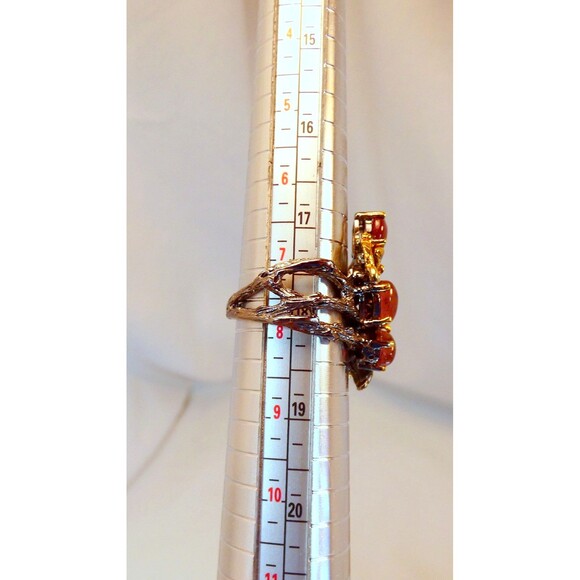 Natural Pink Tourmaline Emerald Oxidized Sterling Silver Ring Vine Botanical - Picture 5 of 7